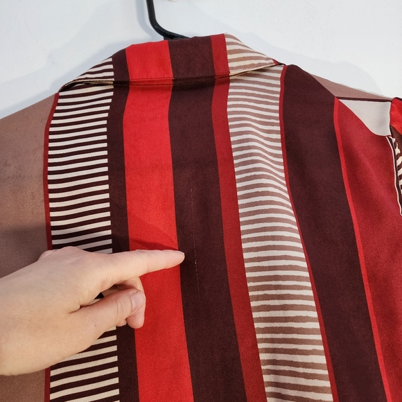 Lafayette 148 Red and Brown Geometric Patterned Shirt Sze Small - Picture 8 of 9